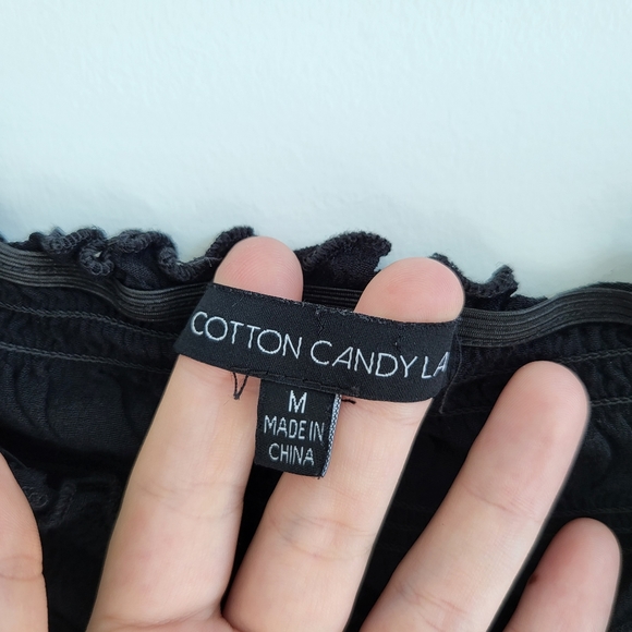 COTTON CANDY LA Black Cropped Drawstring Smocked Short Puff Sleeve Top - Picture 4 of 4